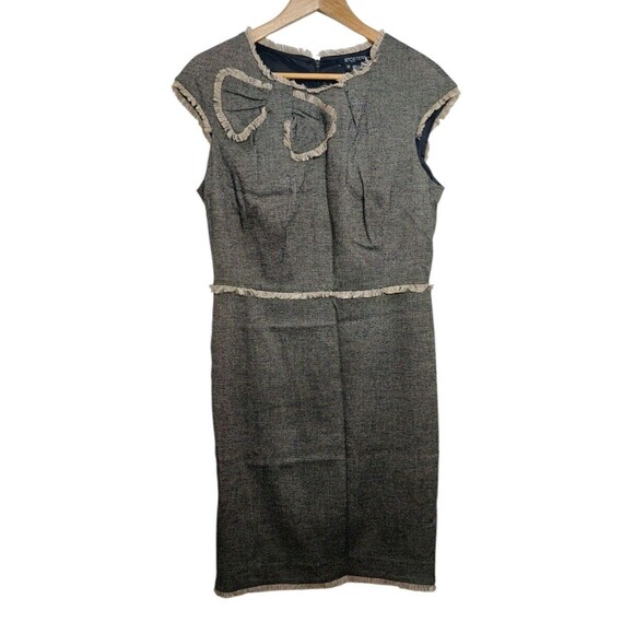 Etcetera Women's Size 10 Dress Gray Midi Wool Blend Bow Fringe Simple - Picture 1 of 9